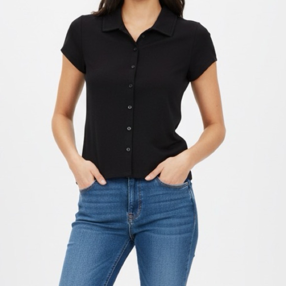 American Eagle Black Button-Down Top NWT, Size Medium, Women's Collared Shirt